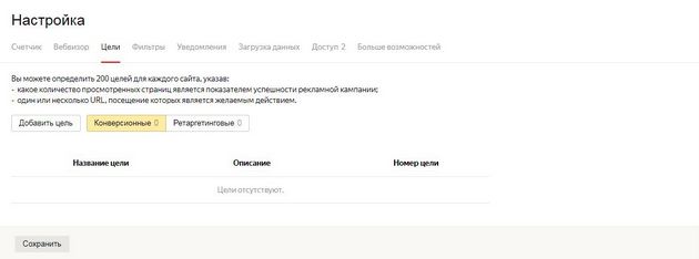 Яндекс.Метрика - Настройки счетчика. Цель
