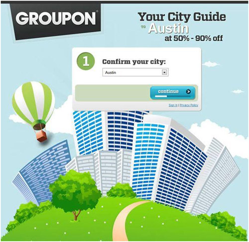 Одностраничный сайт компании Groupon (Landing Page)